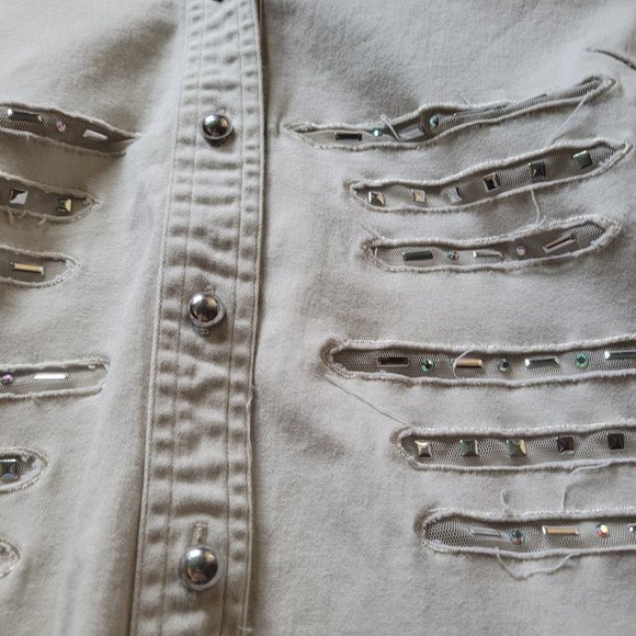 Lafei-Nier Cotton Embellished Shirt, ~Sz Medium - Picture 3 of 8